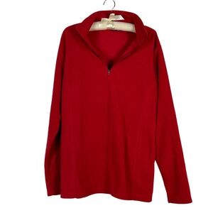 NWOT Lands End Fleece Quarter Zip Top Red Pullover Sweater Womens L/T 14-16